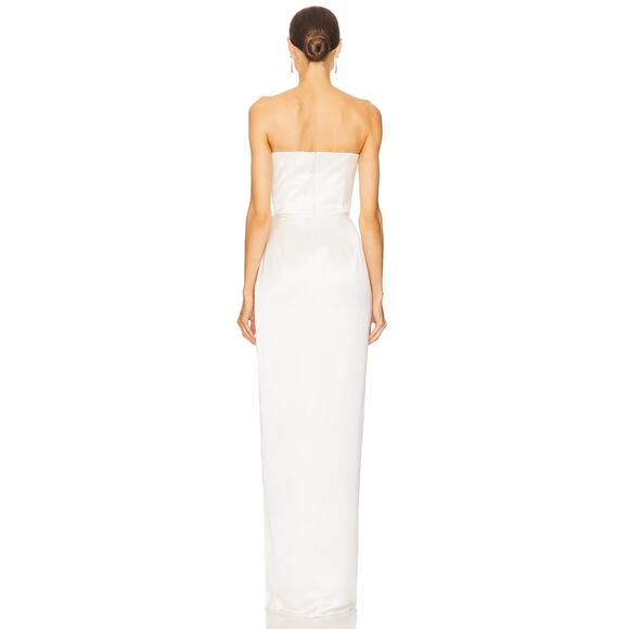 Sau Lee Priyanka Strapless Gown Maxi Dress Satin Ruched Side Slit Bridal Ivory 2 - Picture 3 of 12
